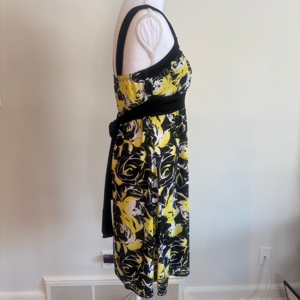 Vtg La Belle 90s Y2K Babydoll Dress M Black/Yellow Floral Milkmaid Coquette FLAW - Picture 3 of 10